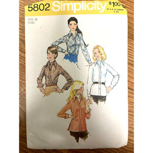 Vintage 1970s Simplicity 5802 Sewing Pattern Women Sz Sm Top Ascot Tie COMPLETE